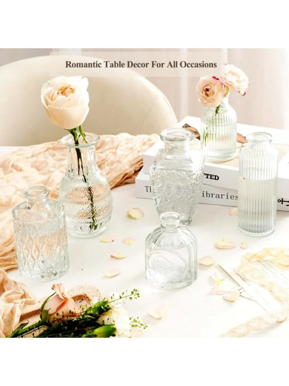 Set of 12 Clear Glass Bud Vases - Small Flower Centerpieces for Weddings